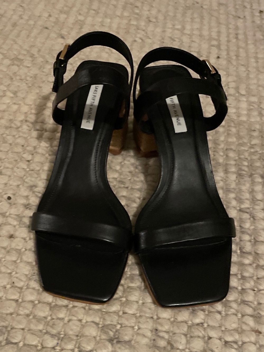 Brand New Saks Fifth Avenue Black Strappy Leather Sandals